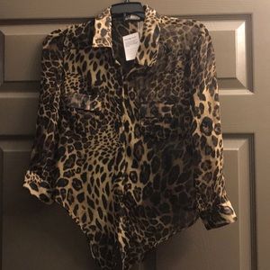 Leopard print sheer blouse